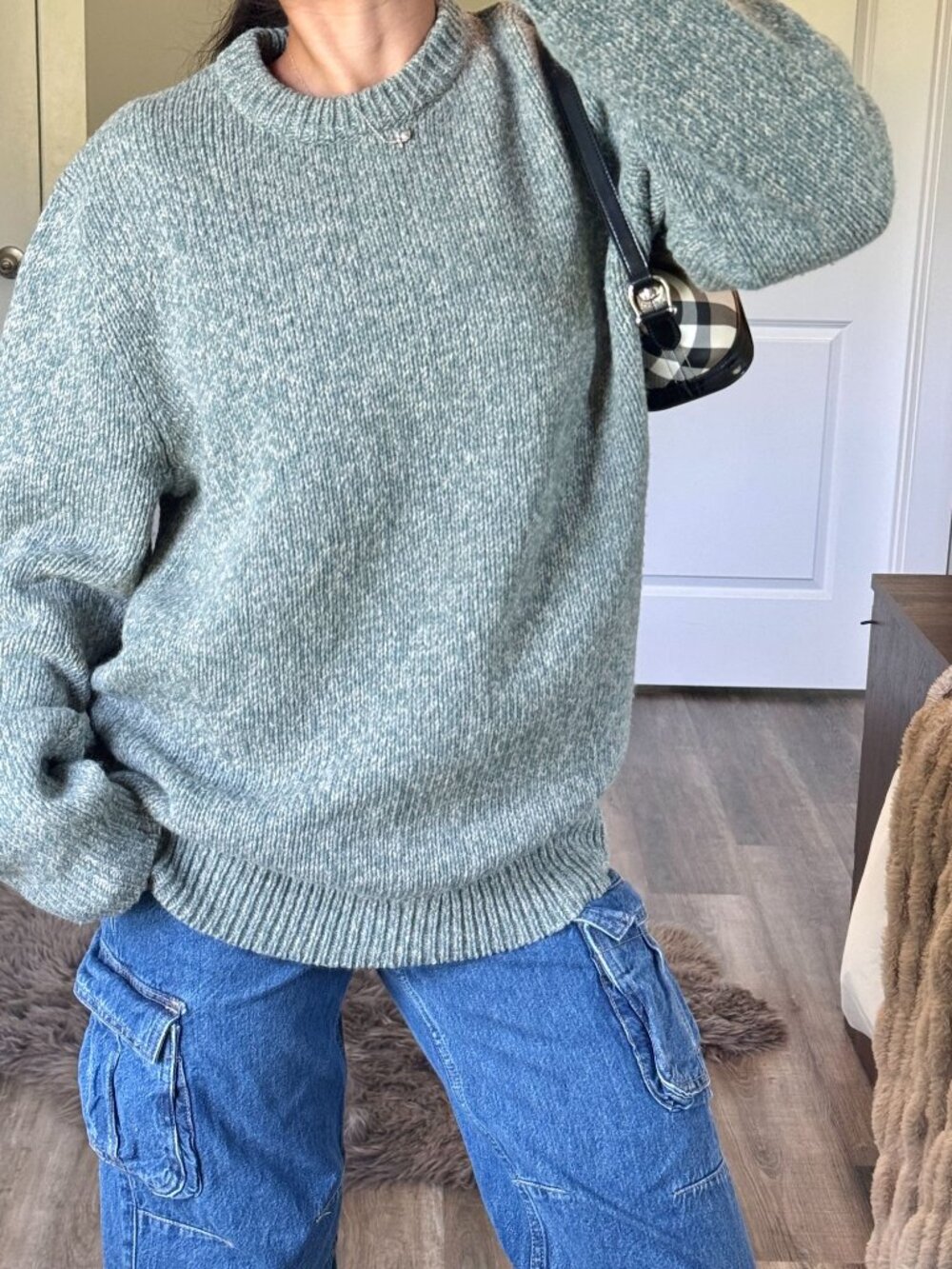 Vintage LL Bean Lambswool Knit Sweater XL Tall Heather Blue Fisherman Crewneck